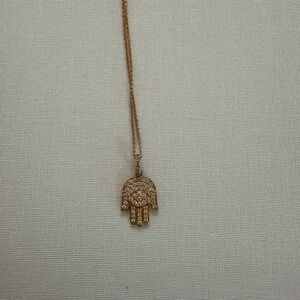 14k Rose Gold Hamsa Pendant Necklace, pave lab diamonds